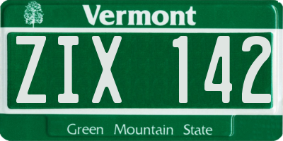 VT license plate ZIX142
