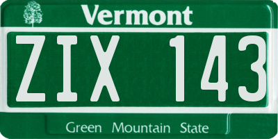 VT license plate ZIX143