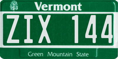 VT license plate ZIX144