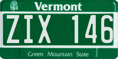VT license plate ZIX146