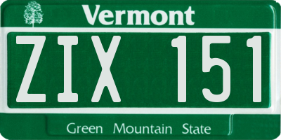 VT license plate ZIX151