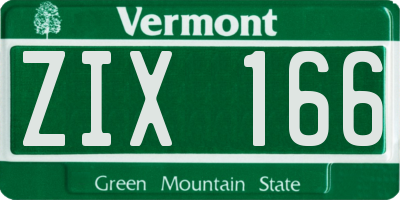 VT license plate ZIX166