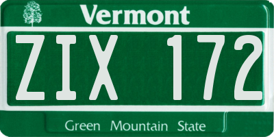 VT license plate ZIX172