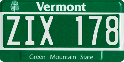 VT license plate ZIX178