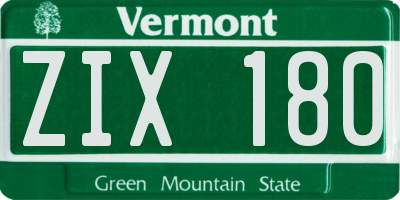 VT license plate ZIX180
