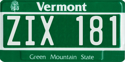 VT license plate ZIX181
