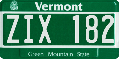 VT license plate ZIX182