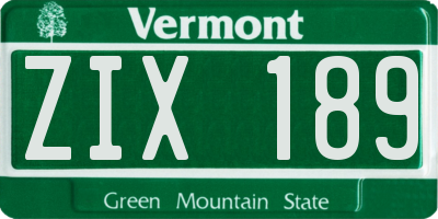 VT license plate ZIX189