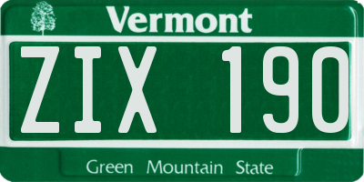 VT license plate ZIX190