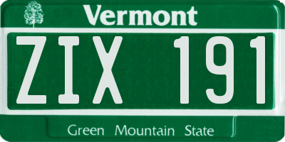 VT license plate ZIX191