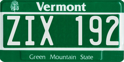 VT license plate ZIX192