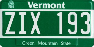 VT license plate ZIX193