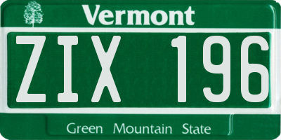 VT license plate ZIX196