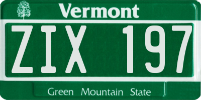 VT license plate ZIX197