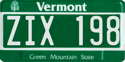 VT license plate ZIX198