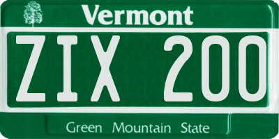 VT license plate ZIX200