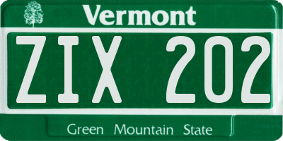 VT license plate ZIX202