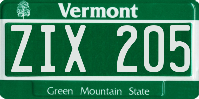 VT license plate ZIX205