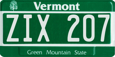 VT license plate ZIX207