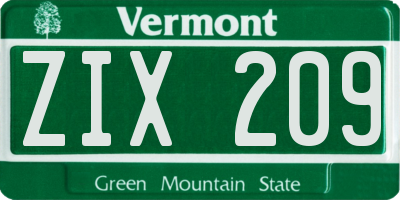 VT license plate ZIX209