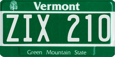 VT license plate ZIX210