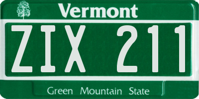 VT license plate ZIX211