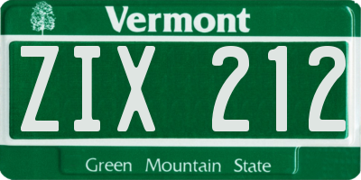 VT license plate ZIX212