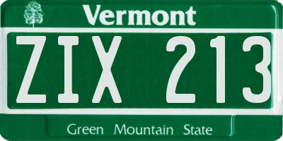 VT license plate ZIX213
