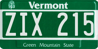 VT license plate ZIX215