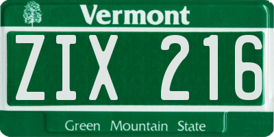 VT license plate ZIX216