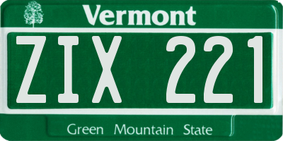 VT license plate ZIX221