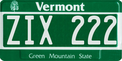 VT license plate ZIX222