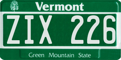 VT license plate ZIX226