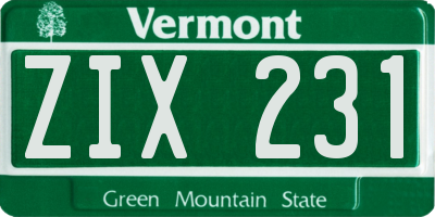 VT license plate ZIX231