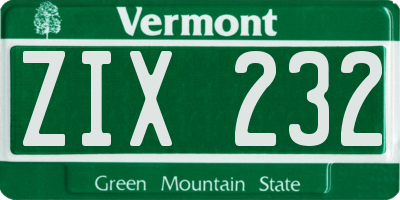 VT license plate ZIX232