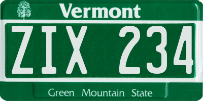 VT license plate ZIX234