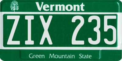 VT license plate ZIX235