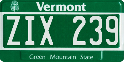 VT license plate ZIX239