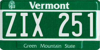 VT license plate ZIX251