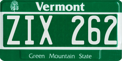 VT license plate ZIX262