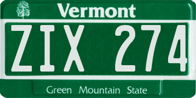 VT license plate ZIX274
