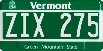 VT license plate ZIX275