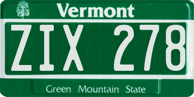 VT license plate ZIX278