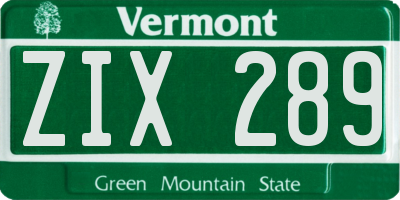 VT license plate ZIX289