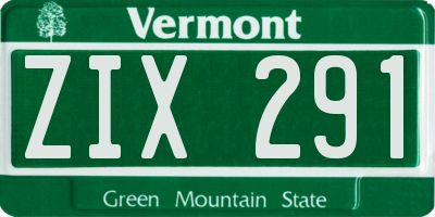VT license plate ZIX291
