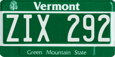 VT license plate ZIX292