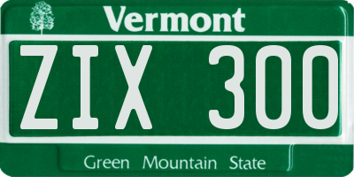 VT license plate ZIX300