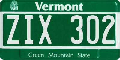 VT license plate ZIX302