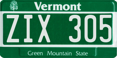 VT license plate ZIX305