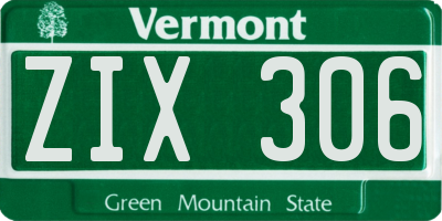 VT license plate ZIX306